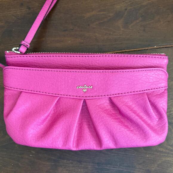 Juicy Couture Hot Pink Wristlet Wallet Clutch Card Holder Barbie Preppy - Picture 1 of 9